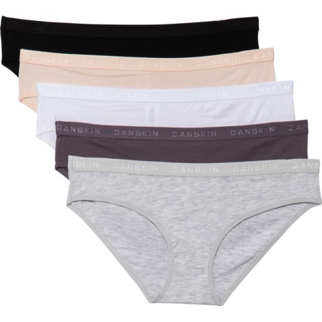 Danskin Jacquard Cotton-Spandex Panties - 5-Pack, Bikini (For Women) - BREATHLESS/CLIFFSCAPE/WHITE/BLACK/BLEACHED LIGHT H (L )