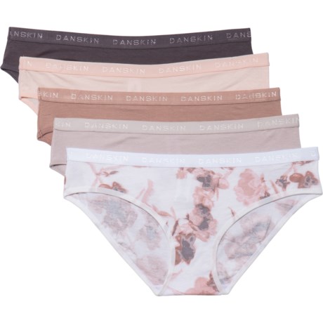 Danskin Jacquard Cotton-Spandex Panties - 5-Pack, Bikini (For Women) - DS WINDY FLORAL BLEACHED SHELL/RIVER ROCK/BLEACHED (M )