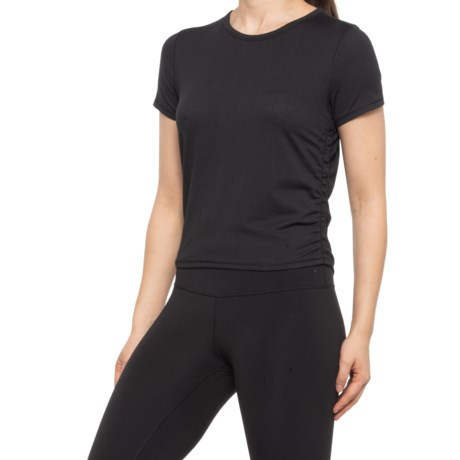 90 Degree by Reflex Jacquard Mesh Ruched Shirt - Short Sleeve (For Women) - BLACK (L )