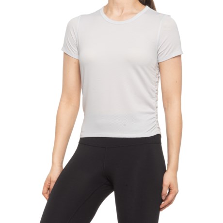 90 Degree by Reflex Jacquard Mesh Ruched Shirt - Short Sleeve (For Women) - OYSTER MUSHROOM (XL )