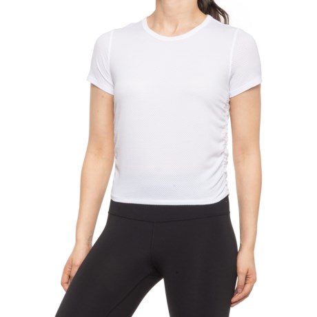 90 Degree by Reflex Jacquard Mesh Ruched Shirt - Short Sleeve (For Women) - WHITE (M )