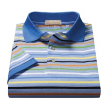 James Tattersall Philip Polo Shirt - Jersey Knit, Short Sleeve  (For Men) in Light Blue / Black / Yellow Multi Stripe - Closeouts