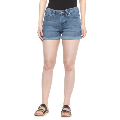 True Religion Jennie Rolled Raw Hem Jean Shorts - Mid Rise (For Women) - MEDIUM WASH (30 )
