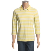 Jersey Cotton Polo Shirt - 3/4 Sleeve (For Women) in Yellow/White Stripe - 2nds