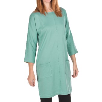 Joan Vass Back Button Dress - Cotton, 3/4 Sleeve (For Women) in Blue