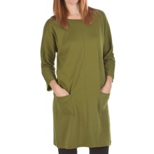 Joan Vass Back Button Dress - Cotton, 3/4 Sleeve (For Women) in Loden - Closeouts