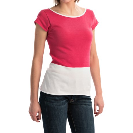 Joan Vass Color Block Cotton Shirt Short Sleeve For Women