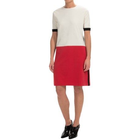 Joan Vass Color Blocked Cotton Dress Short Sleeve (For Women)