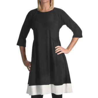 Joan Vass Color-Blocked Dress - 3/4 Sleeve (For Women) in Black