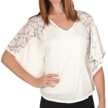 Joan Vass Lace Jersey Shirt - Bat Wing, Short Sleeve (For Women) in Ivory - Closeouts