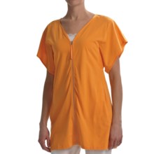 Joan Vass Light Knit Tunic Shirt - Zip Front, Short Sleeve (For Women) in Orange Splash - Closeouts