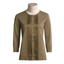 Joan Vass Mercerized Cotton Cardigan Sweater - Satin Pleats, 3/4 Sleeve (For Women) in Umber - Closeouts