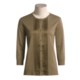 Joan Vass Mercerized Cotton Cardigan Sweater - Satin Pleats, 3/4 Sleeve (For Women)
