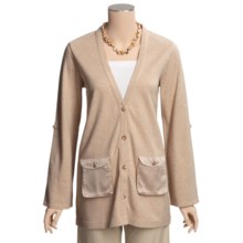 Joan Vass Roll-Tab Cardigan Sweater - Long Roll Sleeve (For Women) in Canvas Heather - Closeouts