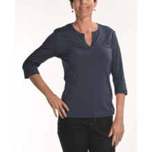 Joan Vass Slit Neck T-Shirt - Knit Cotton, 3/4 Sleeve (For Women) in Blue - Closeouts