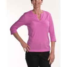 Joan Vass Slit Neck T-Shirt - Knit Cotton, 3/4 Sleeve (For Women) in Pink - Closeouts