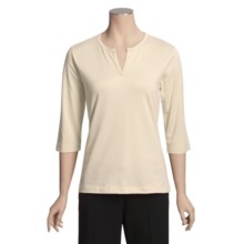 Joan Vass Slit Neck T-Shirt - Knit Cotton, 3/4 Sleeve (For Women) in White - Closeouts