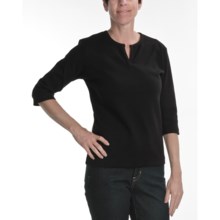 Joan Vass Slit Neck T-Shirt - Stretch Cotton Knit, 3/4 Sleeve (For Women) in Black - Closeouts