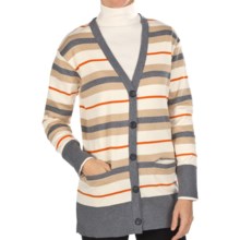 Joan Vass Striped Cardigan Sweater - Cotton (For Women) in Grey Flannel - Closeouts