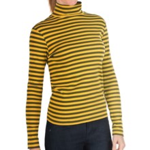 Joan Vass Striped Mock Turtleneck - Long Sleeve (For Women) in Loden - Closeouts