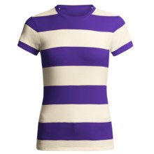 Joan Vass Studio Striped Ribbed Cotton T-Shirt - Crew Neck, Short Sleeve (For Women) in Purple/Cream - Closeouts