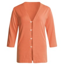 Joan Vass Tropical Jersey Cardigan Sweater - 3/4 Sleeve (For Regular-Plus Size Women) in Coral - Closeouts