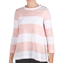 Joan Vass Wide Stripe Shirt - Cotton, 3/4 Sleeve (For Women) in Powder Pink - Closeouts