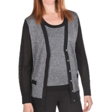 Joan Vass Wool-Lurex Sweater Cardigan (For Women) in Black - Closeouts