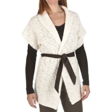 Joan Vass Wool-Mohair Cardigan Sweater - Belted, Short Sleeve (For Women) in Seasalt - Closeouts
