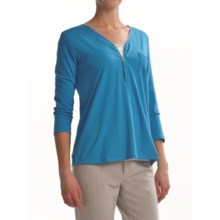 Joan Vass Zip Shirt - 3/4 Sleeve (For Women) in Bright Blue - Closeouts