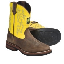 John Deere Footwear Growing Like a Weed Cowboy Boots - Leather (For Boys and Girls) in Brown/Yellow - Closeouts