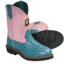 John Deere Footwear Johnny Popper Cowboy Boots - Ostrich Print (For Youth Girls) in Ocean Blue/Pink - Closeouts