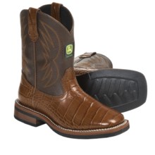John Deere Footwear Johnny Popper Croc Print Cowboy Boots (For Youth Boys and Girls) in Tobacco/Brown - Closeouts