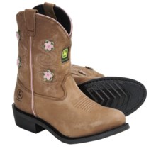 John Deere Footwear Johnny Popper Flower Accent Cowboy Boots - Suede (For Youth Girls) in Tan Flower - Closeouts