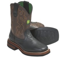 John Deere Footwear Johnny Poppers Cowboy Boots - Removable Insert, Square Toe (For Kids and Youth) in Brown/Black - Closeouts