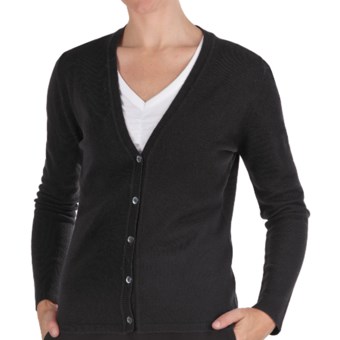 Johnstons of Elgin Cashmere Classic V-Neck Cardigan Sweater - 21-Gauge (For Women) in Black