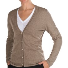 Johnstons of Elgin Cashmere Classic V-Neck Cardigan Sweater - 21-Gauge (For Women) in Dark Natural - Closeouts