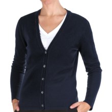 Johnstons of Elgin Cashmere Classic V-Neck Cardigan Sweater - 21-Gauge (For Women) in Nero Navy - Closeouts