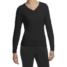 Johnstons of Elgin Cashmere Sweater - Cable Knit, V-Neck (For Women) in Black - Closeouts