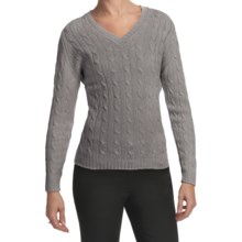 Johnstons of Elgin Cashmere Sweater - Cable Knit, V-Neck (For Women) in Brume - Closeouts