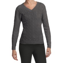 Johnstons of Elgin Cashmere Sweater - Cable Knit, V-Neck (For Women) in Derby Grey - Closeouts