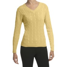 Johnstons of Elgin Cashmere Sweater - Cable Knit, V-Neck (For Women) in Primerose - Closeouts