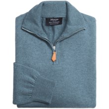 Johnstons of Elgin Cashmere Sweater - Leather Pull, ¼-Zip (For Men) in Airforce - Closeouts