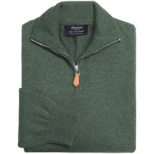 Johnstons of Elgin Cashmere Sweater - Leather Pull, ¼-Zip (For Men) in Forest - Closeouts