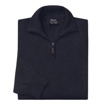 Johnstons of Elgin Cashmere Sweater - Leather Pull, ¼-Zip (For Men) in Navy