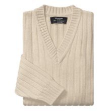 Johnstons of Elgin Cashmere Sweater - Ribbed, V-Neck (For Men) in Ivory - Closeouts