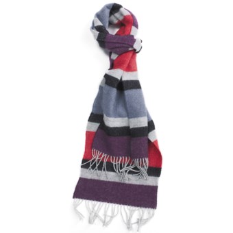 Johnstons of Elgin Lambswool Stripe Scarf (For Men) in Red/Denim Weft Stripe
