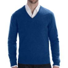 Johnstons of Elgin Lightweight Cashmere Sweater - V-Neck (For Men) in Blue Mix - Closeouts