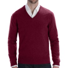 Johnstons of Elgin Lightweight Cashmere Sweater - V-Neck (For Men) in Damson Red - Closeouts