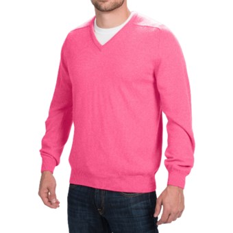 Johnstons of Elgin V-Neck Sweater - Scottish Cashmere (For Men) in Summer Rose